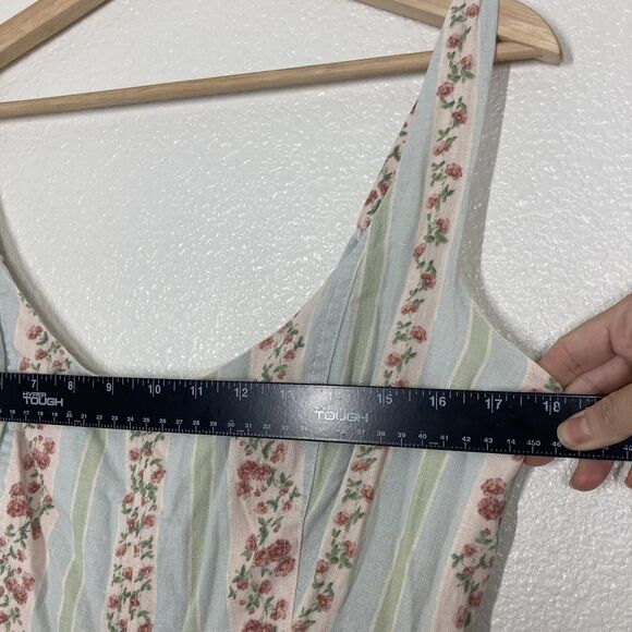 WeWoreWhat Dress Womens Large Blue Green Floral Stripe Linen Blend Midi Back Zip - Picture 7 of 16